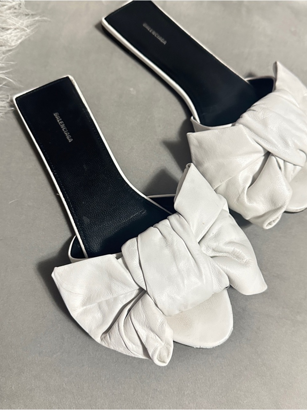 Balenciaga White Bow Nappa Leather Slide Mules 38.5 - Picture 12 of 16